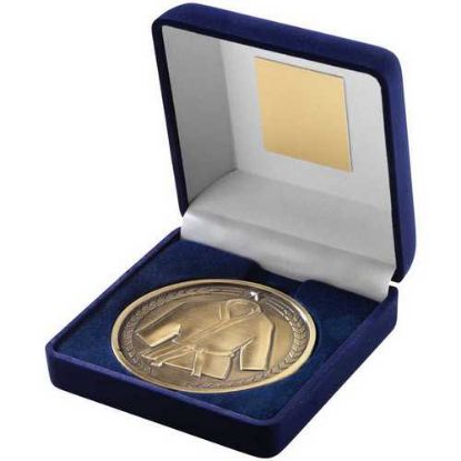 Picture of Blue Velvet Box And 70mm Medallion Martial Arts Trophy Antique Gold