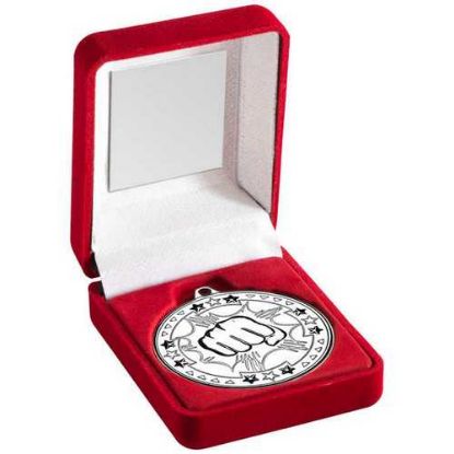 Picture of Red Velvet Box And 50mm Medal Martial Arts Trophy Silver