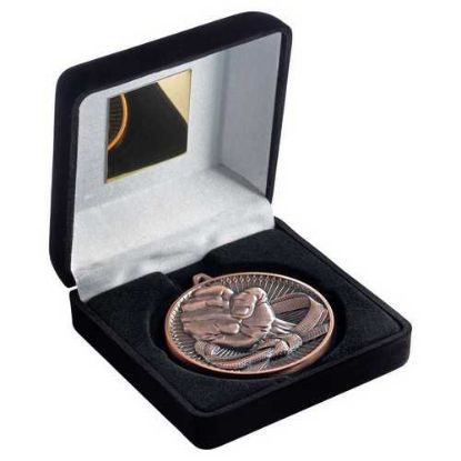 Picture of Black Velvet Box And 60mm Medal Martial Arts Trophy Bronze