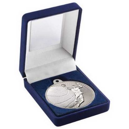 Picture of Blue Velvet Box And 50mm Basketball Medal Trophy Matt Silver~silver