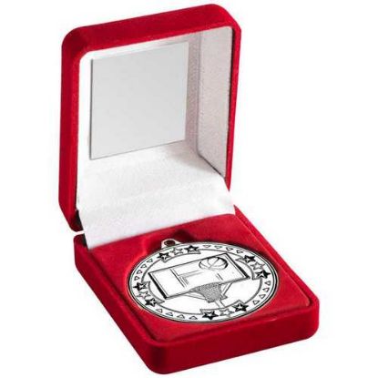 Picture of Red Velvet Box And 50mm Medal Basketball Trophy Silver