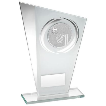 Picture of White~silver Printed Glass Plaque With Netball Insert With Plate