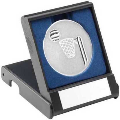 Picture of Black Plastic Box With Netball Insert Trophy Silver