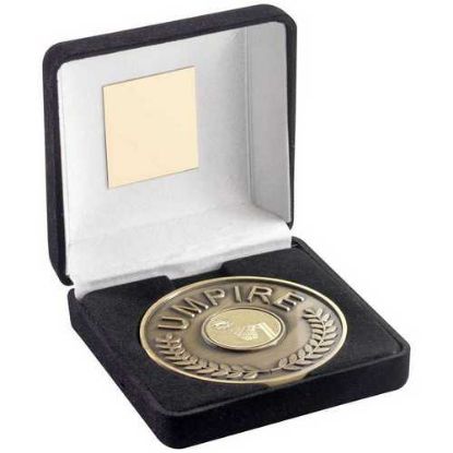 Picture of Blk Velvet Box And 70mm Umpire Medallion With Netball Insert Ant Gold