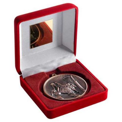 Picture of Red Velvet Box And 60mm Medal Netball Trophy Bronze