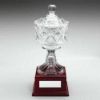 Picture of Clear Glass Cup On Wooden Base With Plate - 10.5in