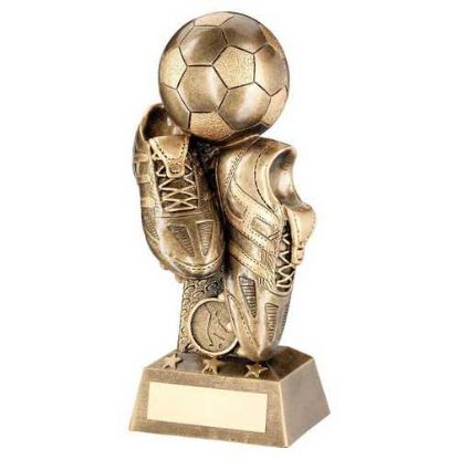 Picture of Brz|gold Football And Boots On Column Riser With Plate (1in Centre) - 10in