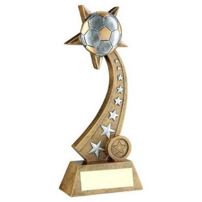 Picture of Brz|pew|gold Football On Star Trail With Plate (1in Centre) - 8in