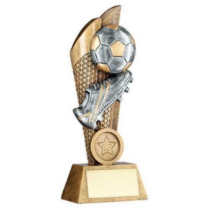 Picture of Brz~pew~gold Football And Boot On Mesh Backdrop With Plate (1in Cen)