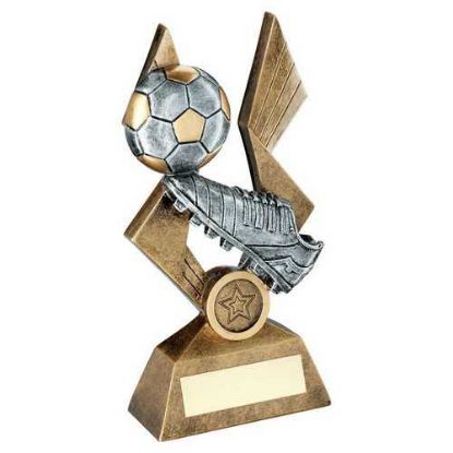 Picture of Brz~pew~gold Football And Boot On Pointed Backdrop With Plate (1in Centre)