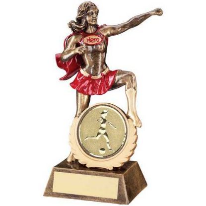 Picture of Brz~gold~red Resin Hero Award With Female Football Insert And Plate