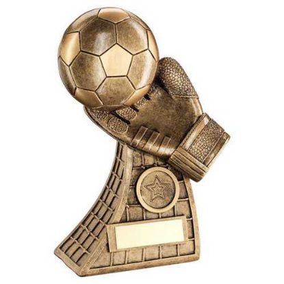 Picture of Brz~gold Football And Goalkeeper Glove On Net Base With Plate (1in Cen)