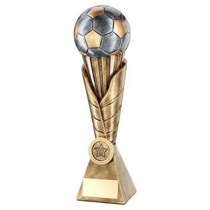 Picture of Brz|pew|gold Football On Leaf Burst Column With Plate (1in Centre) - 8.75in