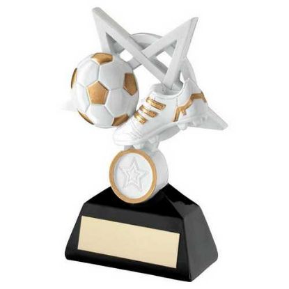 Picture of White~gold~black Football And Boot On 5 Point Star With Plate (1in Centre)