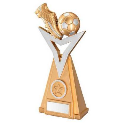 Picture of Gold|silver Football And Boot On Tri Column With Plate (1in Centre) - 8in