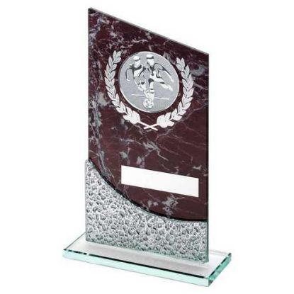 Picture of Brown Marble Printed Glass Plaque With Football Insert And Plate