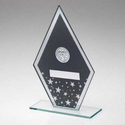 Picture of Grey|silver Printed Glass Diamond With Football Centre And Plate - 6.5in