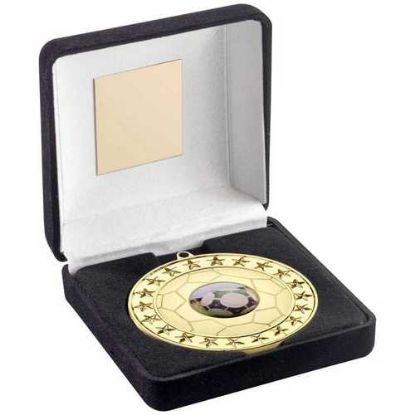 Picture of Black Velvet Box And 70mm Football Medal Trophy (1in Centre) Gold
