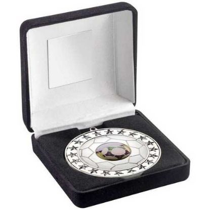 Picture of Black Velvet Box And 70mm Football Medal Trophy (1in Centre) Silver