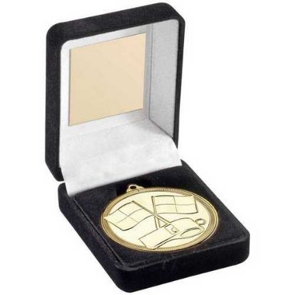 Picture of Black Velvet Box And 50mm Medal Referee Trophy Gold