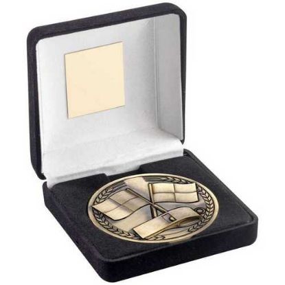 Picture of Black Velvet Box And 70mm Antique Gold Medallion Referee Trophy