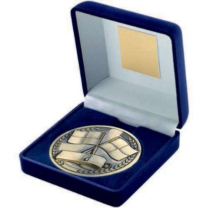 Picture of Blue Velvet Box And 70mm Medallion Referee Trophy Antique Gold