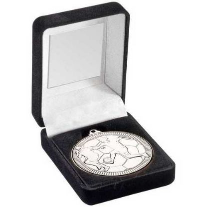 Picture of Black Velvet Box And 50mm Medal Football Trophy Silver