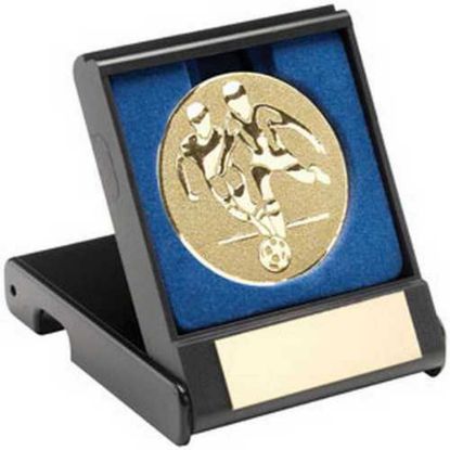 Picture of Black Plastic Box With Football Players Insert Gold