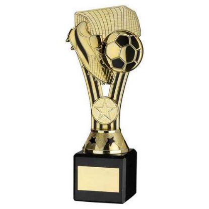 Picture of Gold|black Plastic Wembley Figure On Black Marble Trophy (1in Cen) - 8in