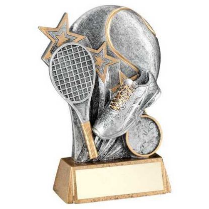 Picture of Pew~gold Tennis Ball With Racket On Brz Base With Plate (1in Cen)
