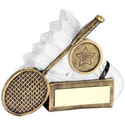 Picture of Brz~white Badminton Shuttle And Racket Flatback With Plate (1in Cen)