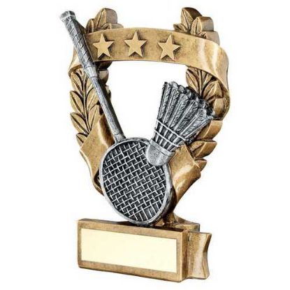 Picture of Brz~pew~gold Badminton 3 Star Wreath Award With Plate
