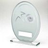 Picture of White|silver Printed Glass Oval With Badminton Insert And Plate - 6.5in