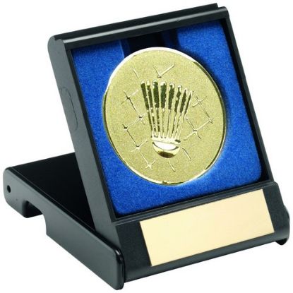 Picture of Black Plastic Box With Badminton Insert Trophy Gold
