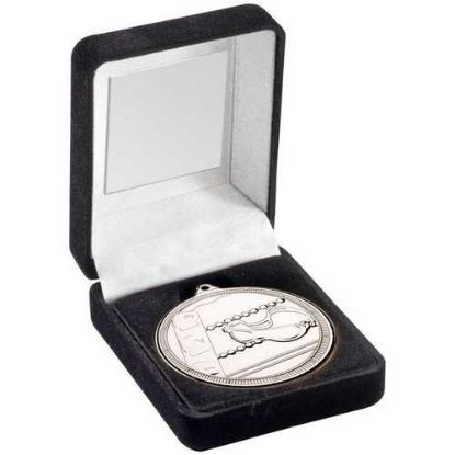 Picture of Black Velvet Box And 50mm Swimming Medal Trophy Silver