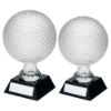 Picture of Clear Glass Golf Ball On Black Base With Plate - (5.5" Dia) 9.25in