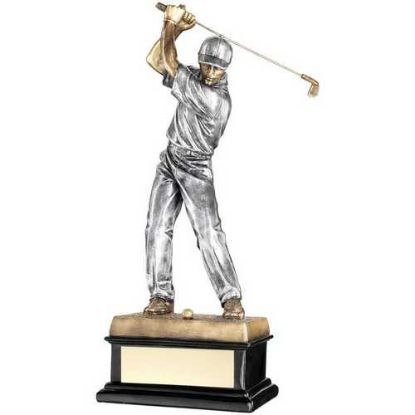 Picture of Brz~pew Back Swing Golfer On Black Base With Plate