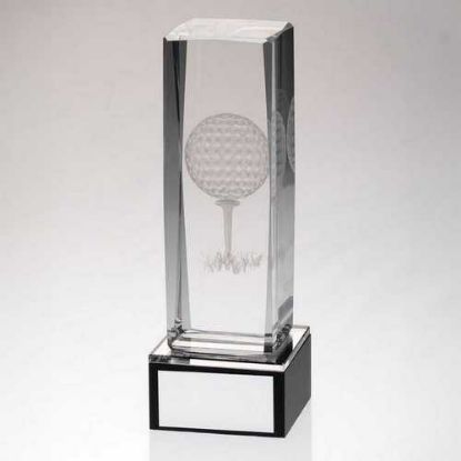 Picture of Clear Glass Lasered Golf Column On Black Base With Plate