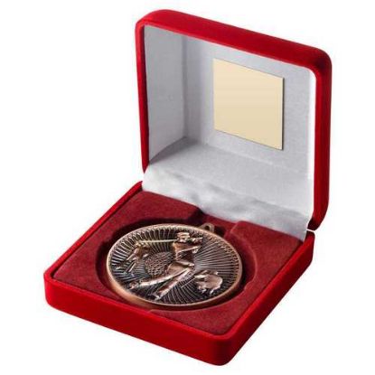 Picture of Red Velvet Box And 60mm Medal Golf Trophy Bronze