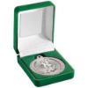 Picture of Green Velvet Box And 50mm Running Medal Trophy Matt Silver|silver - 3.5in