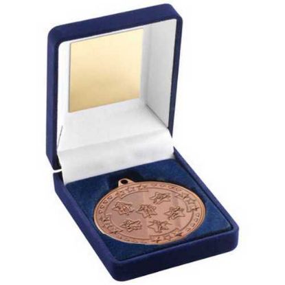 Picture of Blue Velvet Medal Box And 50mm Medal Multi Athletics Trophy Bronze