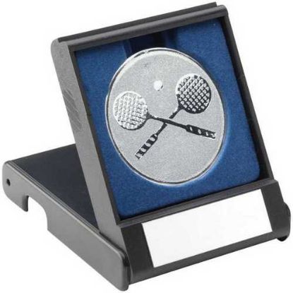 Picture of Black Plastic Box With Squash Insert Trophy Silver