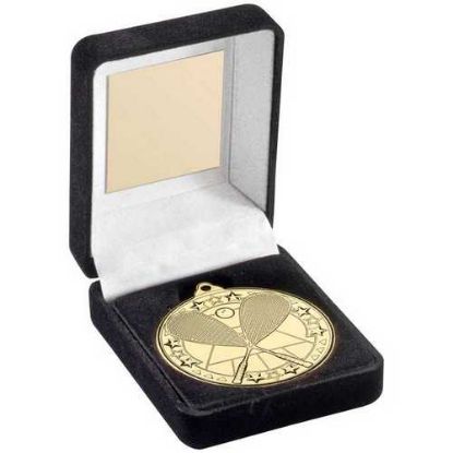 Picture of Black Velvet Box And 50mm Medal Squash Trophy Gold