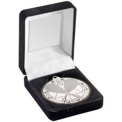 Picture of Black Velvet Box And 50mm Medal Squash Trophy Silver