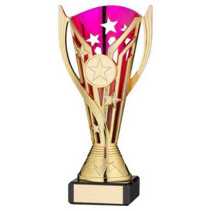 Picture of Gold|purple Plastic Flash Cup On Blk Marble Assembled Trophy (1" Cen) - 6.75in