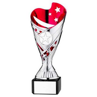 Picture of Silver|pink Plastic Sabre Cup On Blk Marble Assembled Trophy (1" Cen) - 7.25in