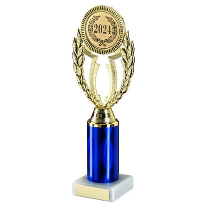 Picture of Gold|blue Wreath Holder Assembled On Marble - (2" Cen|3" Tube) 9.75in