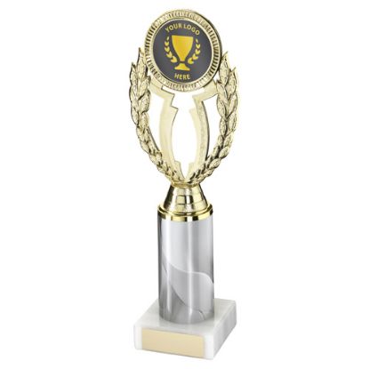 Picture of Gold|white Wreath Holder Assembled On Marble - (2" Cen|3" Tube) 9.75in