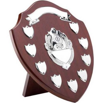 Picture of Mahogany Shield With Chrome Fronts And 9 Record Shields (1in Centre)