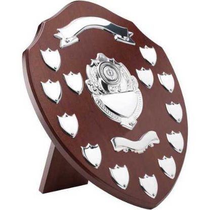 Picture of Mahogany Shield With Chrome Fronts And 13 Record Shields (1in Centre)
